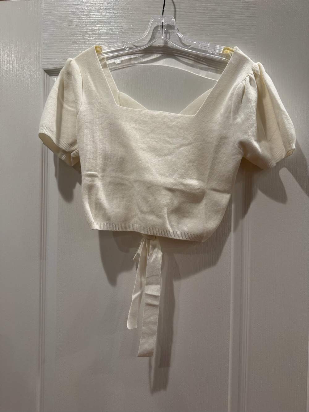 Promesa White Square-Neck Knit Tie-Back Crop Top